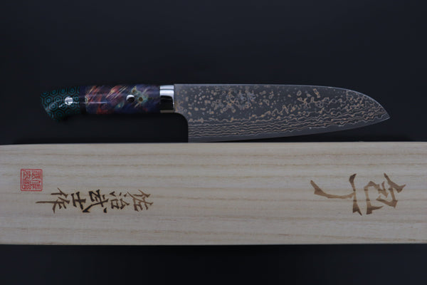 Takeshi Saji Santoku Takeshi Saji SUMMIT ― Limited Edition Custom Series SMT-1071 VG-10W Multi-Colored Golden-Rainbow Damascus Santoku 180mm (7 Inch)