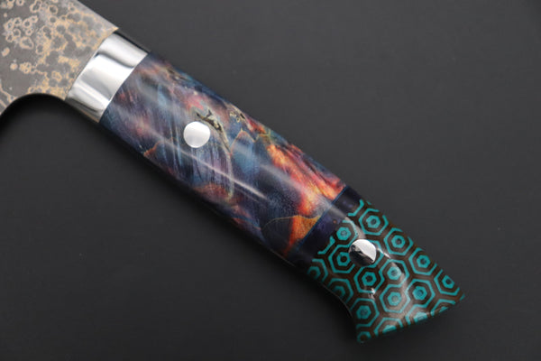 Takeshi Saji Santoku Takeshi Saji SUMMIT ― Limited Edition Custom Series SMT-1071 VG-10W Multi-Colored Golden-Rainbow Damascus Santoku 180mm (7 Inch)