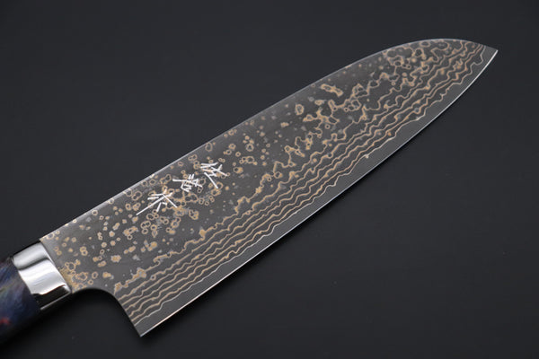 Takeshi Saji Santoku Takeshi Saji SUMMIT ― Limited Edition Custom Series SMT-1071 VG-10W Multi-Colored Golden-Rainbow Damascus Santoku 180mm (7 Inch)