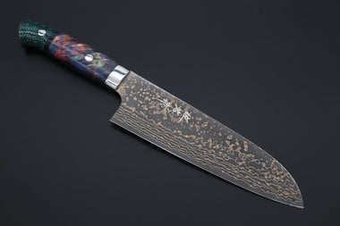 Takeshi Saji Santoku Takeshi Saji SUMMIT ― Limited Edition Custom Series SMT-1071 VG-10W Multi-Colored Golden-Rainbow Damascus Santoku 180mm (7 Inch)