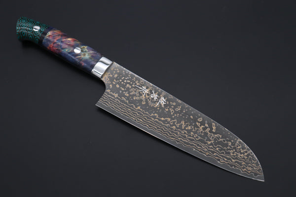 Takeshi Saji Santoku Takeshi Saji SUMMIT ― Limited Edition Custom Series SMT-1071 VG-10W Multi-Colored Golden-Rainbow Damascus Santoku 180mm (7 Inch)