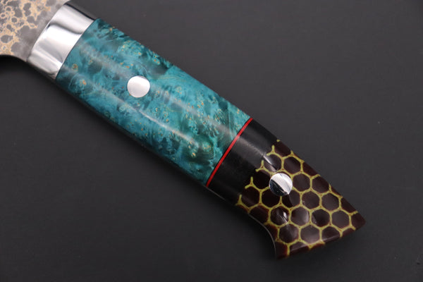 Takeshi Saji Santoku Takeshi Saji SUMMIT ― Limited Edition Custom Series SMT-1072 VG-10W Multi-Colored Golden-Rainbow Damascus Santoku 180mm (7 Inch)