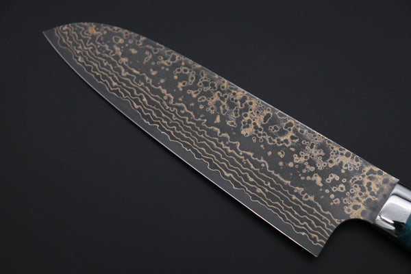 Takeshi Saji Santoku Takeshi Saji SUMMIT ― Limited Edition Custom Series SMT-1072 VG-10W Multi-Colored Golden-Rainbow Damascus Santoku 180mm (7 Inch)