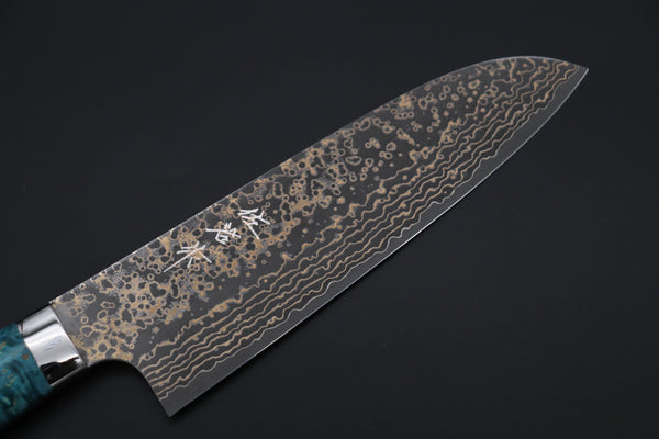 Takeshi Saji Santoku Takeshi Saji SUMMIT ― Limited Edition Custom Series SMT-1072 VG-10W Multi-Colored Golden-Rainbow Damascus Santoku 180mm (7 Inch)