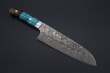 Takeshi Saji Santoku Takeshi Saji SUMMIT ― Limited Edition Custom Series SMT-1072 VG-10W Multi-Colored Golden-Rainbow Damascus Santoku 180mm (7 Inch)