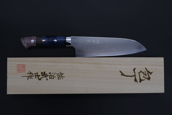 Takeshi Saji Santoku Takeshi Saji SUMMIT ― Limited Edition Custom Series SMT-1113 VG-10W磨 Multi-Colored Golden-Rainbow Damascus Santoku 180mm (7 Inch)