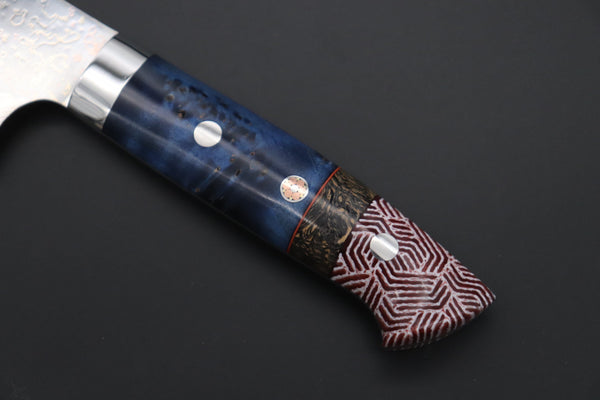 Takeshi Saji Santoku Takeshi Saji SUMMIT ― Limited Edition Custom Series SMT-1113 VG-10W磨 Multi-Colored Golden-Rainbow Damascus Santoku 180mm (7 Inch)