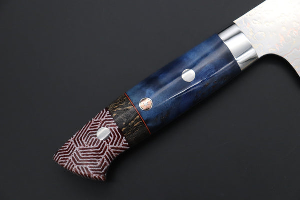 Takeshi Saji Santoku Takeshi Saji SUMMIT ― Limited Edition Custom Series SMT-1113 VG-10W磨 Multi-Colored Golden-Rainbow Damascus Santoku 180mm (7 Inch)