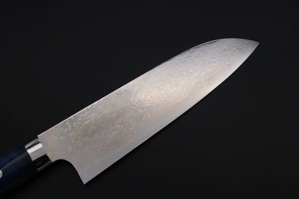 Takeshi Saji Santoku Takeshi Saji SUMMIT ― Limited Edition Custom Series SMT-1113 VG-10W磨 Multi-Colored Golden-Rainbow Damascus Santoku 180mm (7 Inch)