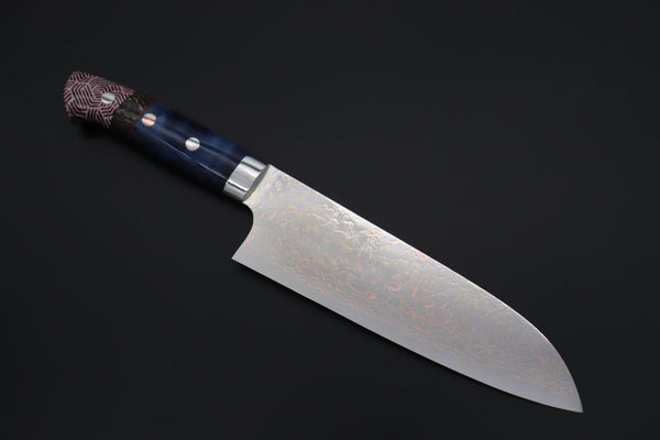 Takeshi Saji Santoku Takeshi Saji SUMMIT ― Limited Edition Custom Series SMT-1113 VG-10W磨 Multi-Colored Golden-Rainbow Damascus Santoku 180mm (7 Inch)