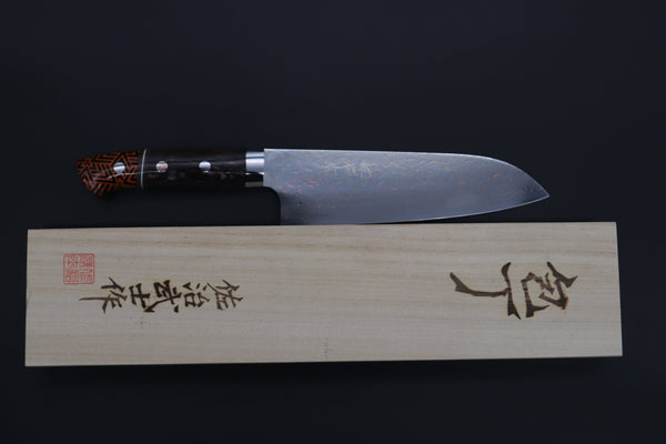 Takeshi Saji Santoku Takeshi Saji SUMMIT ― Limited Edition Custom Series SMT-1114 VG-10W磨 Multi-Colored Golden-Rainbow Damascus Santoku 180mm (7 Inch)
