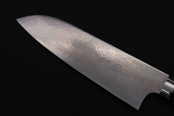 Takeshi Saji Santoku Takeshi Saji SUMMIT ― Limited Edition Custom Series SMT-1114 VG-10W磨 Multi-Colored Golden-Rainbow Damascus Santoku 180mm (7 Inch)