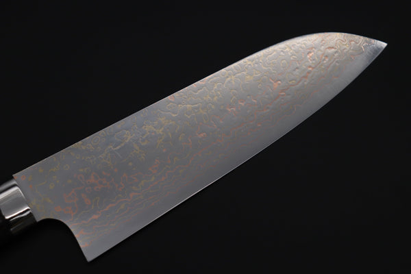Takeshi Saji Santoku Takeshi Saji SUMMIT ― Limited Edition Custom Series SMT-1114 VG-10W磨 Multi-Colored Golden-Rainbow Damascus Santoku 180mm (7 Inch)