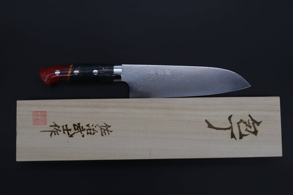Takeshi Saji Santoku Takeshi Saji SUMMIT ― Limited Edition Custom Series SMT-1115 VG-10W磨 Multi-Colored Golden-Rainbow Damascus Santoku 180mm (7 Inch)