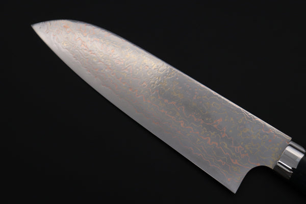 Takeshi Saji Santoku Takeshi Saji SUMMIT ― Limited Edition Custom Series SMT-1115 VG-10W磨 Multi-Colored Golden-Rainbow Damascus Santoku 180mm (7 Inch)