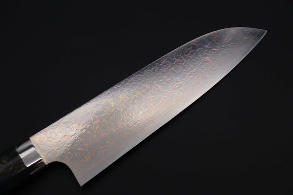Takeshi Saji Santoku Takeshi Saji SUMMIT ― Limited Edition Custom Series SMT-1115 VG-10W磨 Multi-Colored Golden-Rainbow Damascus Santoku 180mm (7 Inch)