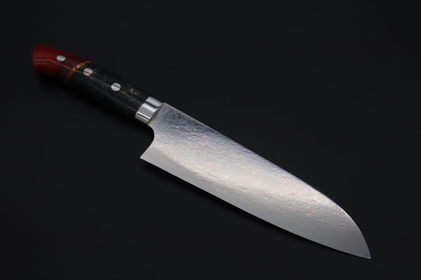 Takeshi Saji Santoku Takeshi Saji SUMMIT ― Limited Edition Custom Series SMT-1115 VG-10W磨 Multi-Colored Golden-Rainbow Damascus Santoku 180mm (7 Inch)