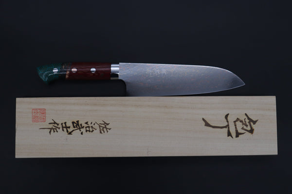 Takeshi Saji Santoku Takeshi Saji SUMMIT ― Limited Edition Custom Series SMT-1116 VG-10W磨 Multi-Colored Golden-Rainbow Damascus Santoku 180mm (7 Inch)