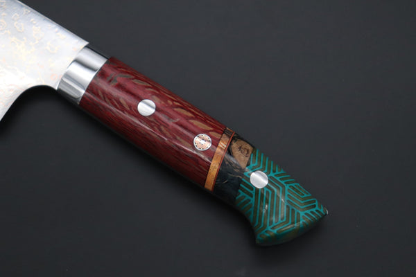 Takeshi Saji Santoku Takeshi Saji SUMMIT ― Limited Edition Custom Series SMT-1116 VG-10W磨 Multi-Colored Golden-Rainbow Damascus Santoku 180mm (7 Inch)