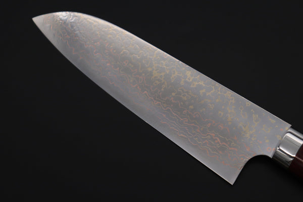 Takeshi Saji Santoku Takeshi Saji SUMMIT ― Limited Edition Custom Series SMT-1116 VG-10W磨 Multi-Colored Golden-Rainbow Damascus Santoku 180mm (7 Inch)