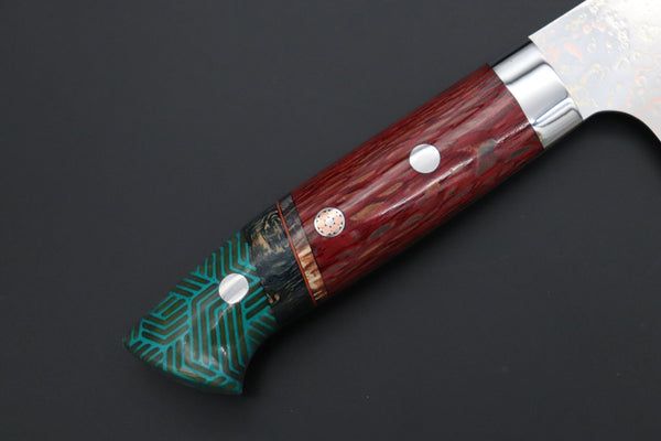 Takeshi Saji Santoku Takeshi Saji SUMMIT ― Limited Edition Custom Series SMT-1116 VG-10W磨 Multi-Colored Golden-Rainbow Damascus Santoku 180mm (7 Inch)