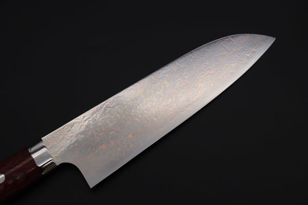 Takeshi Saji Santoku Takeshi Saji SUMMIT ― Limited Edition Custom Series SMT-1116 VG-10W磨 Multi-Colored Golden-Rainbow Damascus Santoku 180mm (7 Inch)