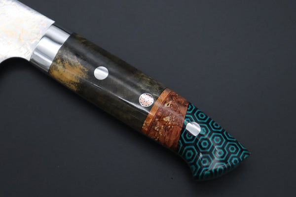 Takeshi Saji Santoku Takeshi Saji SUMMIT ― Limited Edition Custom Series SMT-1117 VG-10W磨 Multi-Colored Golden-Rainbow Damascus Santoku 180mm (7 Inch)