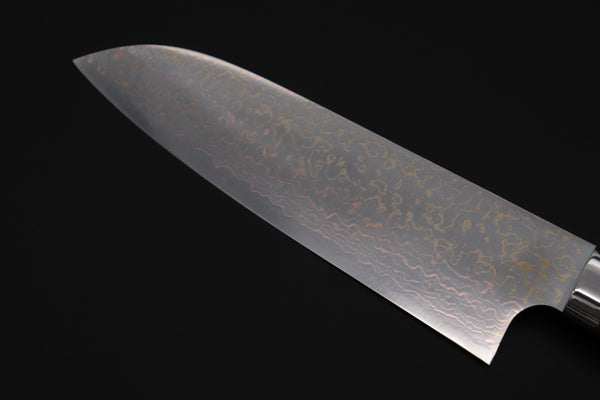 Takeshi Saji Santoku Takeshi Saji SUMMIT ― Limited Edition Custom Series SMT-1117 VG-10W磨 Multi-Colored Golden-Rainbow Damascus Santoku 180mm (7 Inch)