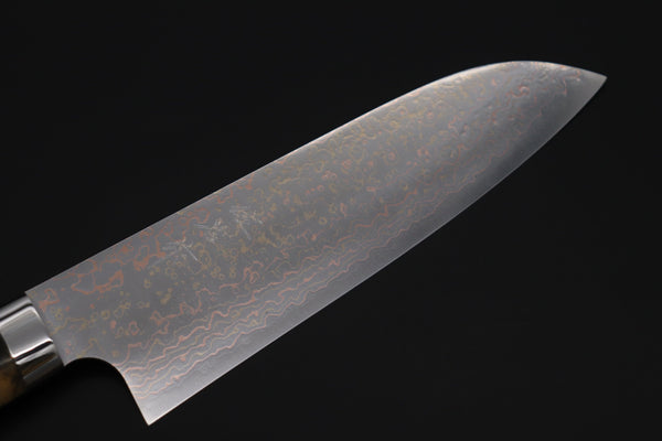 Takeshi Saji Santoku Takeshi Saji SUMMIT ― Limited Edition Custom Series SMT-1117 VG-10W磨 Multi-Colored Golden-Rainbow Damascus Santoku 180mm (7 Inch)