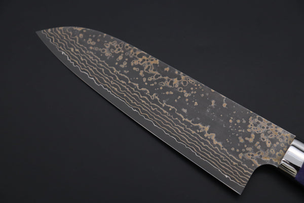 Takeshi Saji Santoku Takeshi Saji SUMMIT ― Limited Edition Custom Series SMT-1146 VG-10W Multi-Colored Golden-Rainbow Damascus Santoku 180mm (7 Inch)