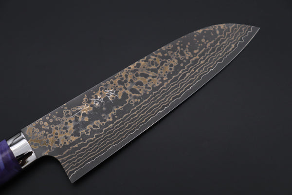 Takeshi Saji Santoku Takeshi Saji SUMMIT ― Limited Edition Custom Series SMT-1146 VG-10W Multi-Colored Golden-Rainbow Damascus Santoku 180mm (7 Inch)
