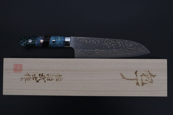 Takeshi Saji Santoku Takeshi Saji SUMMIT ― Limited Edition Custom Series SMT-1147 VG-10W Multi-Colored Golden-Rainbow Damascus Santoku 180mm (7 Inch)