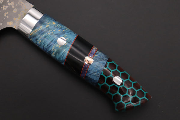 Takeshi Saji Santoku Takeshi Saji SUMMIT ― Limited Edition Custom Series SMT-1147 VG-10W Multi-Colored Golden-Rainbow Damascus Santoku 180mm (7 Inch)