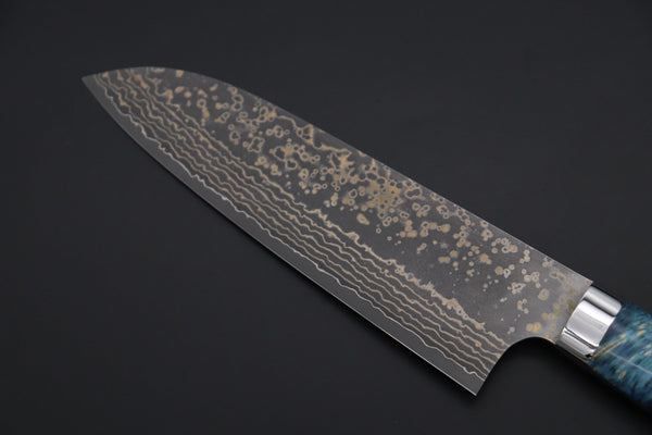 Takeshi Saji Santoku Takeshi Saji SUMMIT ― Limited Edition Custom Series SMT-1147 VG-10W Multi-Colored Golden-Rainbow Damascus Santoku 180mm (7 Inch)