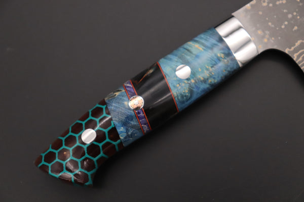 Takeshi Saji Santoku Takeshi Saji SUMMIT ― Limited Edition Custom Series SMT-1147 VG-10W Multi-Colored Golden-Rainbow Damascus Santoku 180mm (7 Inch)