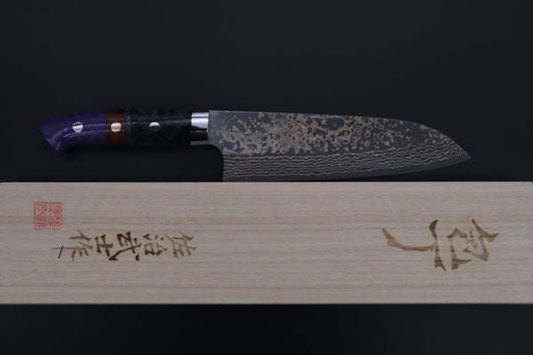 Takeshi Saji Santoku Takeshi Saji SUMMIT ― Limited Edition Custom Series SMT-1148 VG-10W Multi-Colored Golden-Rainbow Damascus Santoku 180mm (7 Inch)