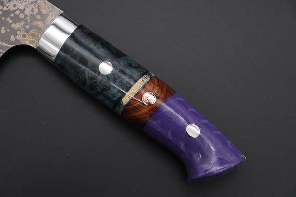 Takeshi Saji Santoku Takeshi Saji SUMMIT ― Limited Edition Custom Series SMT-1148 VG-10W Multi-Colored Golden-Rainbow Damascus Santoku 180mm (7 Inch)