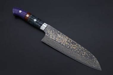 Takeshi Saji Santoku Takeshi Saji SUMMIT ― Limited Edition Custom Series SMT-1148 VG-10W Multi-Colored Golden-Rainbow Damascus Santoku 180mm (7 Inch)
