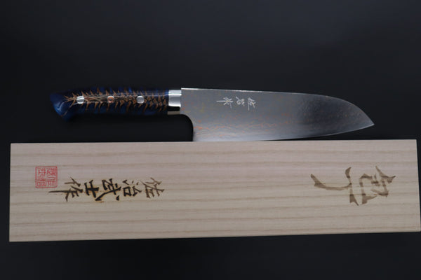 Takeshi Saji Santoku Takeshi Saji SUMMIT ― Limited Edition Custom Series SMT-1174 VG-10W磨 Multi-Colored Golden-Rainbow Damascus Santoku 180mm (7 Inch)