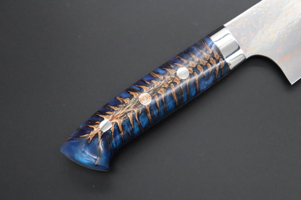 Takeshi Saji Santoku Takeshi Saji SUMMIT ― Limited Edition Custom Series SMT-1174 VG-10W磨 Multi-Colored Golden-Rainbow Damascus Santoku 180mm (7 Inch)