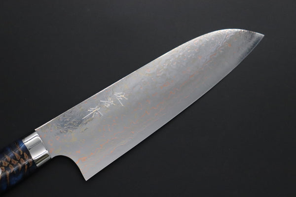 Takeshi Saji Santoku Takeshi Saji SUMMIT ― Limited Edition Custom Series SMT-1174 VG-10W磨 Multi-Colored Golden-Rainbow Damascus Santoku 180mm (7 Inch)