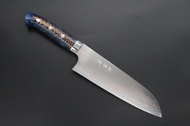 Takeshi Saji Santoku Takeshi Saji SUMMIT ― Limited Edition Custom Series SMT-1174 VG-10W磨 Multi-Colored Golden-Rainbow Damascus Santoku 180mm (7 Inch)