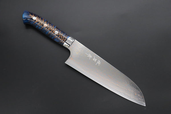 Takeshi Saji Santoku Takeshi Saji SUMMIT ― Limited Edition Custom Series SMT-1174 VG-10W磨 Multi-Colored Golden-Rainbow Damascus Santoku 180mm (7 Inch)