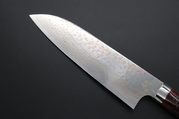 Takeshi Saji Santoku Takeshi Saji SUMMIT ― Limited Edition Custom Series SMT-1175 VG-10W磨 Multi-Colored Golden-Rainbow Damascus Santoku 180mm (7 Inch)