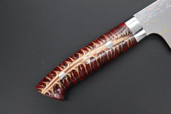 Takeshi Saji Santoku Takeshi Saji SUMMIT ― Limited Edition Custom Series SMT-1175 VG-10W磨 Multi-Colored Golden-Rainbow Damascus Santoku 180mm (7 Inch)