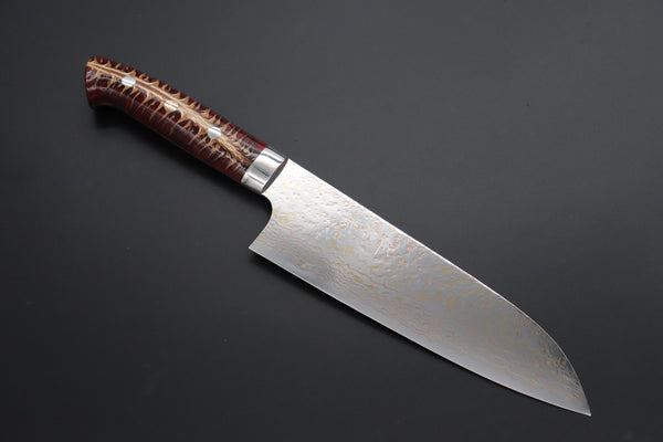 Takeshi Saji Santoku Takeshi Saji SUMMIT ― Limited Edition Custom Series SMT-1175 VG-10W磨 Multi-Colored Golden-Rainbow Damascus Santoku 180mm (7 Inch)