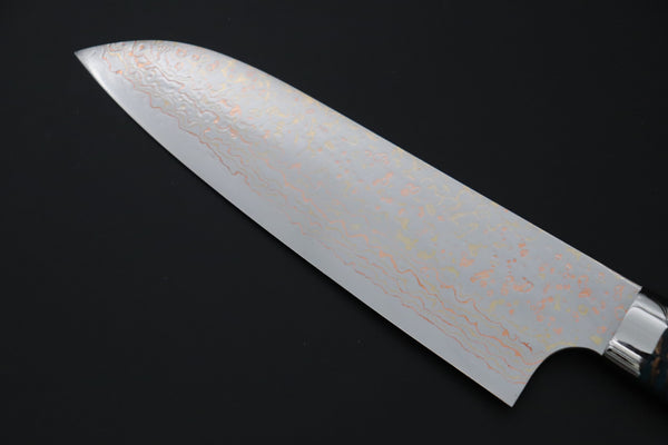 Takeshi Saji Santoku Takeshi Saji SUMMIT ― Limited Edition Custom Series SMT-1177 VG-10W磨 Multi-Colored Golden-Rainbow Damascus Santoku 180mm (7 Inch)