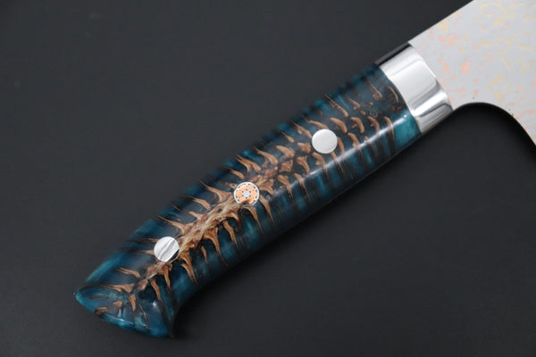 Takeshi Saji Santoku Takeshi Saji SUMMIT ― Limited Edition Custom Series SMT-1177 VG-10W磨 Multi-Colored Golden-Rainbow Damascus Santoku 180mm (7 Inch)