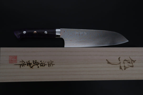 Takeshi Saji Santoku Takeshi Saji SUMMIT ― Limited Edition Custom Series SMT-1178 VG-10W磨 Multi-Colored Golden-Rainbow Damascus Santoku 180mm (7 Inch)