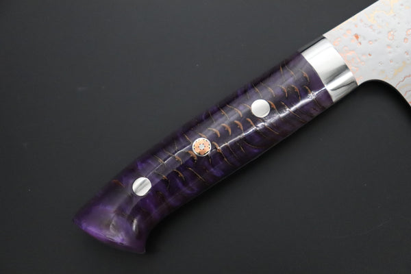 Takeshi Saji Santoku Takeshi Saji SUMMIT ― Limited Edition Custom Series SMT-1178 VG-10W磨 Multi-Colored Golden-Rainbow Damascus Santoku 180mm (7 Inch)